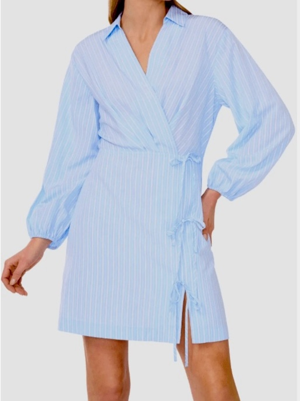 Women’s 1.STATE long-sleeve tie dress blue with and white stripes